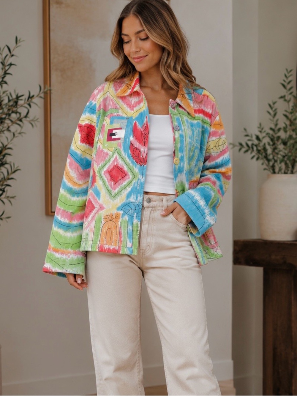 Keren Hart Abstract Vintage 90s Artsy Cotton Blazer